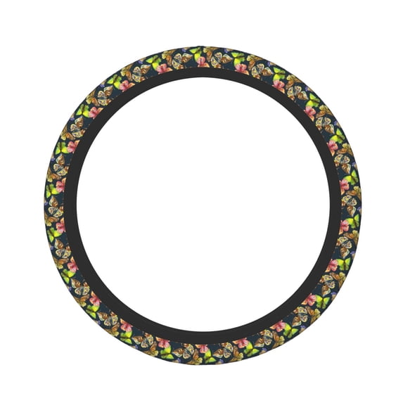 KLL Car Steering Wheel Cover, Universal 15 inch, Soft Elastic and Comfortable,Car Accessories Decorations-Butterfly Wild Insect