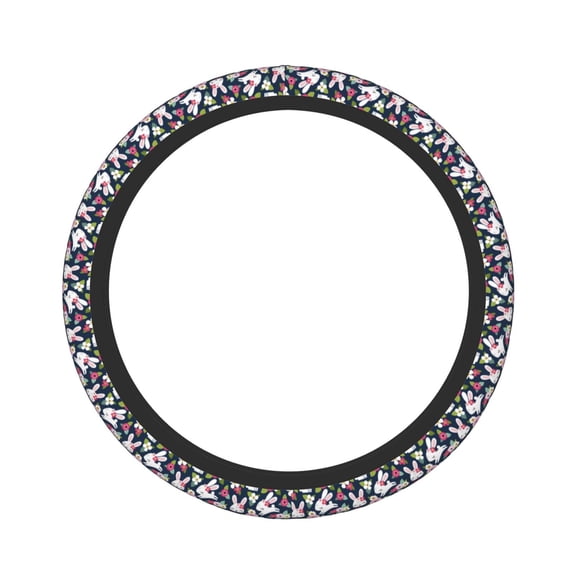 KLL Car Steering Wheel Cover, Universal 15 inch, Soft Elastic and Comfortable,Car Accessories Decorations-Rabbit And Rose