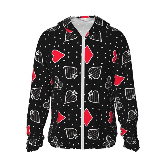 KLL Card Suits Print Men's Women’s UPF 50 Sun Protection Outdoor Hoodie Jacket Long Sleeve Fishing Hiking Performance Shirt-Medium