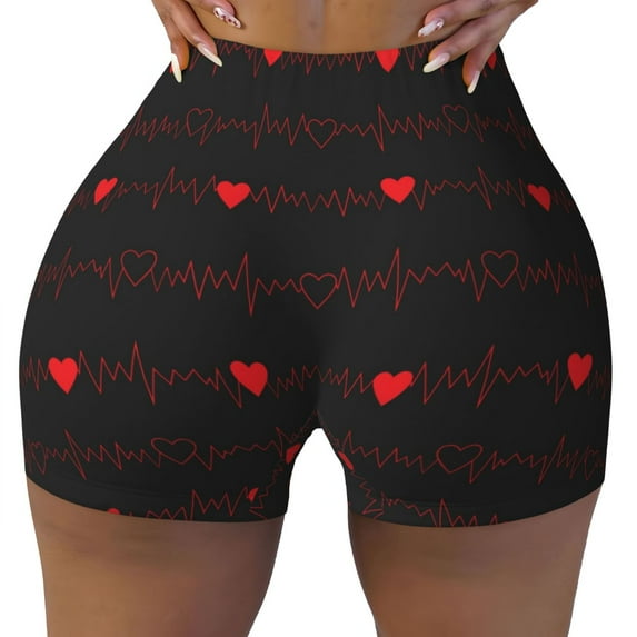 KLL Cardiogram and Heart Pattern Workout Shorts for Women Scrunch Short Gym Yoga Running Sport Active Exercise Fitness Shorts