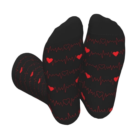 KLL Cardiogram and Heart Print Cool Socks Men's Women's Crew Socks Funny Crazy Novelty Stockings