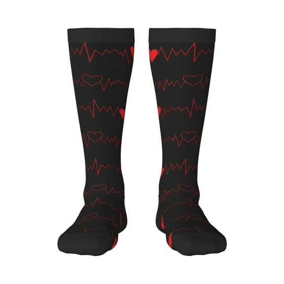 KLL Cardiogram and Heart Print Cool Socks Men's Women's Crew Socks Funny Crazy Novelty Stockings