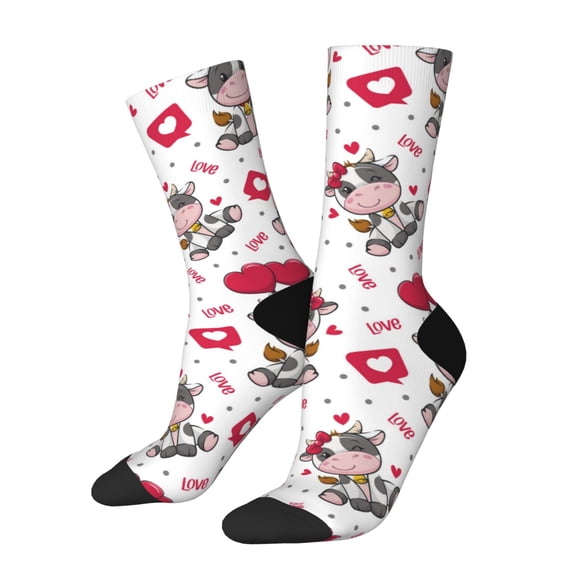 KLL Caring Cow Print Cool Socks Men's Women's Crew Socks Funny Crazy Novelty Stockings