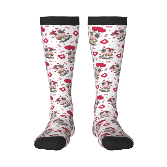 KLL Caring Cow Print Cool Socks Men's Women's Crew Socks Funny Crazy Novelty Stockings