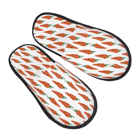 KLL Carrot Slippers for Women Men House Slip on Indoor Outdoor Bedroom Furry Fleece Lined Ladies Comfy Anti-Skid Rubber Hard Sole-Medium