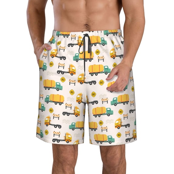 KLL Cars Men's Casual Summer Beach Shorts Hawaiian Shorts with Pockets-X-Large