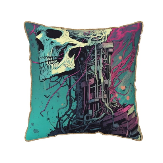 KLL Cartoon Art Skull Decorative Throw Pillow Covers Velvet Soft for Couch Sofa Bedroom Living Room Outdoor (No pillow core)- 20"x20"