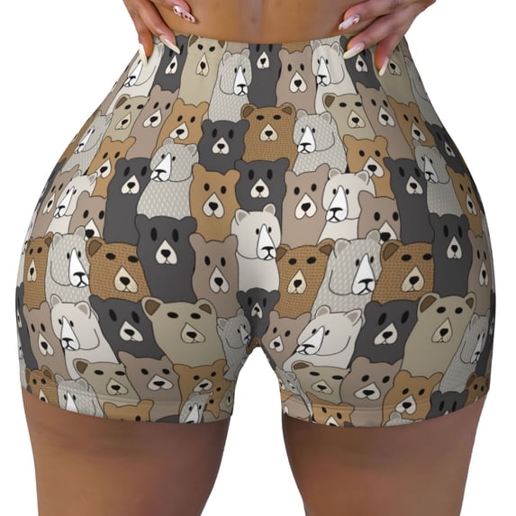 KLL Cartoon Bear Pattern Workout Shorts for Women Scrunch Short Gym Yoga Running Sport Active Exercise Fitness Shorts