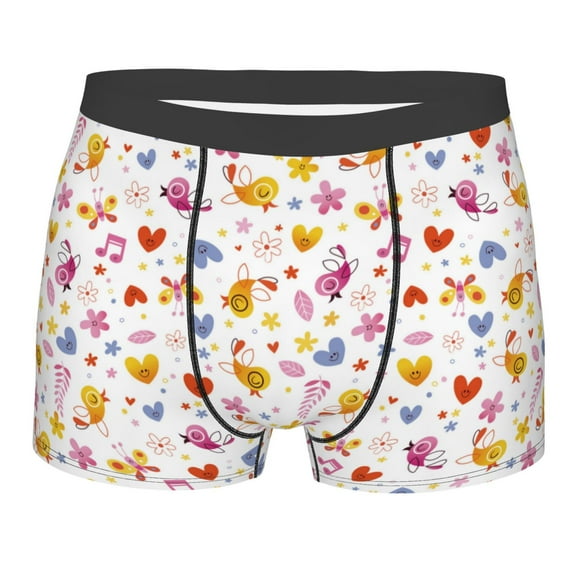 KLL Cartoon Birds & Flowers Men's Cotton Boxer Briefs Underwear-Medium