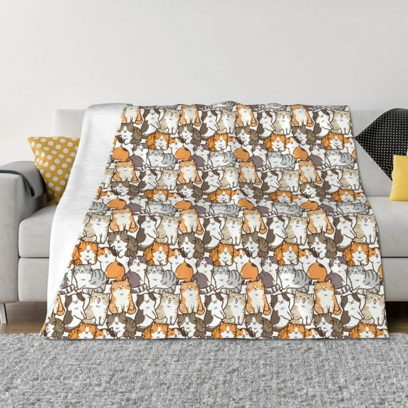 KLL Cartoon Cat 1 Print Fleece Throw Blanket, Horizontal Fleece Bedding Cute Soft Blankets Comfy Fleece Flannel Plush Home Decor for Couch & Bed -80"x60"