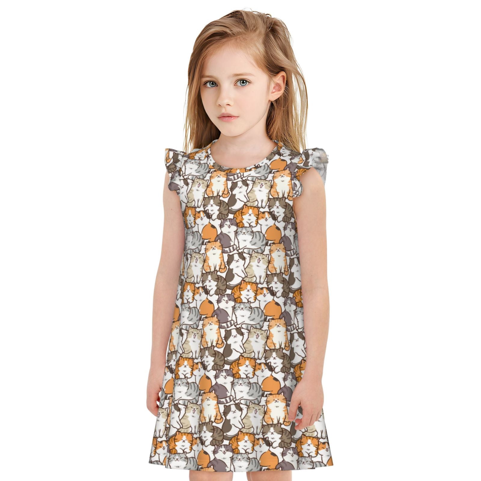 KLL Cartoon Cat Print Girls Nightgowns Pajamas for Girl Sleepwear ...