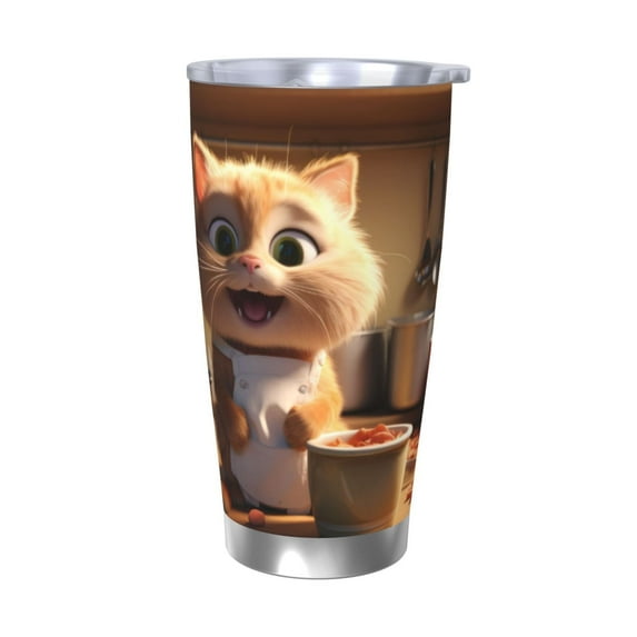 KLL Cartoon Cooking Cat Print 40oz Stainless Steel Insulated Car Cup with Spillproof Lid - Keep Your Drink Hot or Cold on the Go-Without Straw
