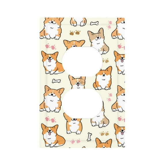KLL Cartoon Corgi Pattern Electrical Outlet Covers, 3" x 5" 1 Pack Electric Receptacle Plug Covers for Decorator Receptacle Outlet & Switch-Style S