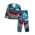 thumbnail image 1 of KLL Cartoon Cute Shark Print Women's Long Sleeve Pajamas with Pants Sleepwear Loungewear 2 Set-Large, 1 of 7