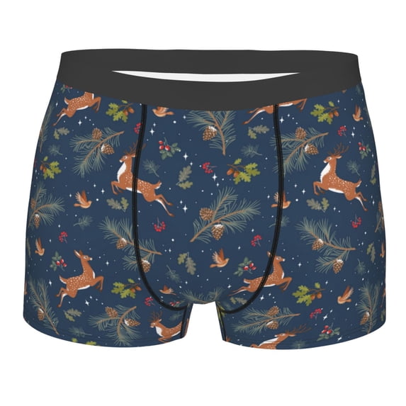 KLL Cartoon Deers Men's Cotton Boxer Briefs Underwear-Medium