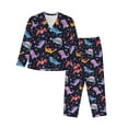 thumbnail image 1 of KLL Cartoon Dinosaur Print Women's Long Sleeve Pajamas with Pants Sleepwear Loungewear 2 Set-X-Large, 1 of 7