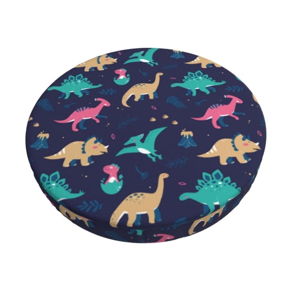 KLL Cartoon Dinosaur Round Bar Chair Cushion Cover 13 inch ,Bar Stool Protector with Elastic, Soft Washable