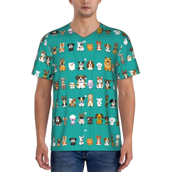 KLL Cartoon Dogs for Men's Baseball Shirts,Short Sleeve Casual Shirts Button Down Shirt for Men Beach Summer Wedding Shirt-Medium