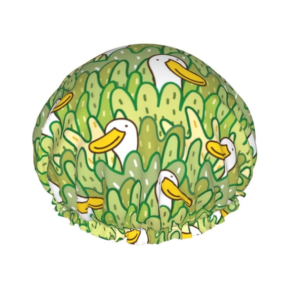 KLL Cartoon Duck Pattern Shower Cap & Bath Cap for Women,Reversible Oversized Waterproof Shower Caps for all Hair Lengths,Elastic Reusable Bathing Hair Cap