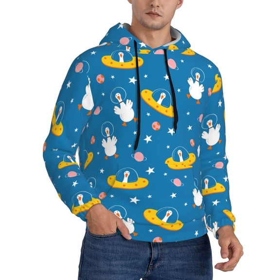 KLL Cartoon Goose Print Mens Hoodie Long Sleeve Casual Pullover Hooded Sweatshirt Fashion Drawstring Hoodies with Pocket-X-Large
