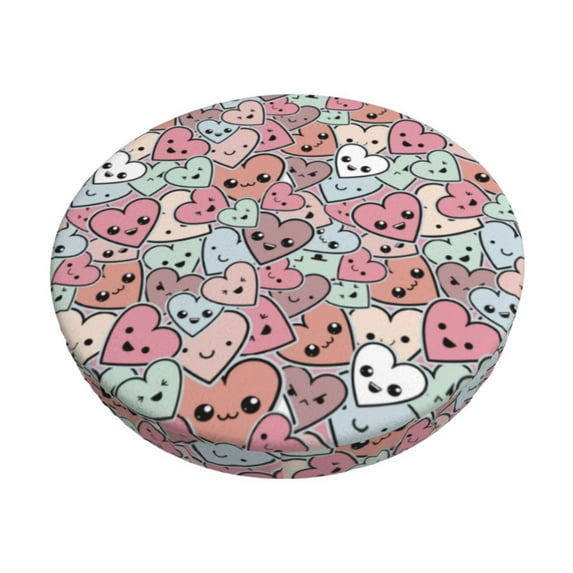 KLL Cartoon Hearts Round Bar Chair Cushion Cover 13 inch ,Bar Stool Protector with Elastic, Soft Washable