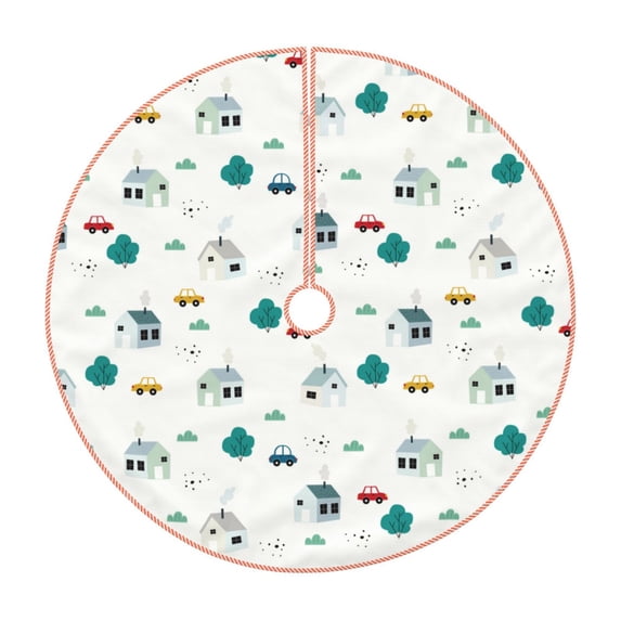 KLL Cartoon House Car Christmas Tree Skirt 48" ,Party Decorations Farmhouse for Christmas Decorations Holiday Party