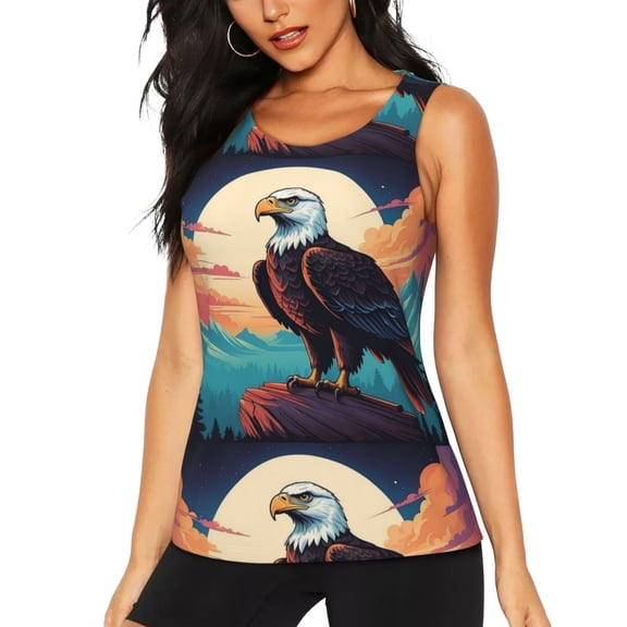 KLL Cartoon Iceberg Bald Eagle Print Womens Tank Top Sleeveless Workout Tops Athletic Running Shirts Yoga Gym Clothes-X-Large