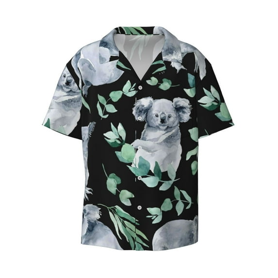 KLL Cartoon Koala Bear Print Men's Shirt Short Sleeve Button Down Summer Cuba Beach Shirts- 4X-Large