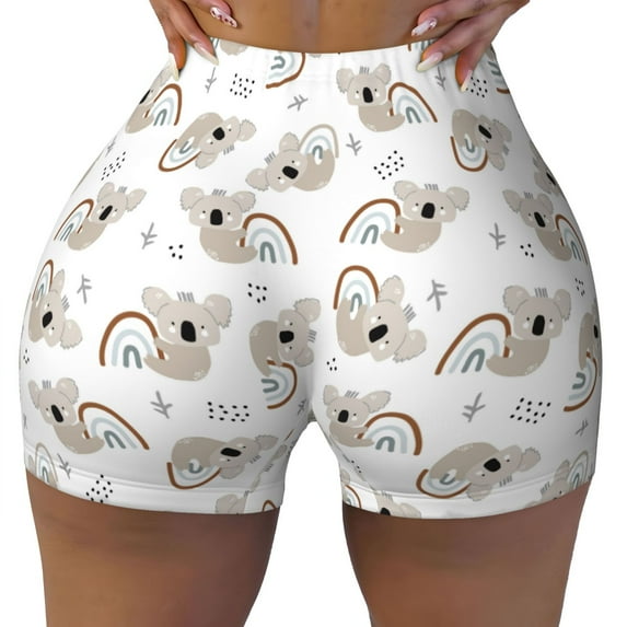 KLL Cartoon Koala Pattern Workout Shorts for Women Scrunch Short Gym Yoga Running Sport Active Exercise Fitness Shorts