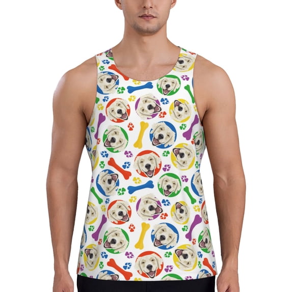 KLL Cartoon Labrador Retriever Print Men's Muscle Gym Workout Stringer Tank Tops Bodybuilding Fitness T-Shirts Tank Tops Men-XX-Large