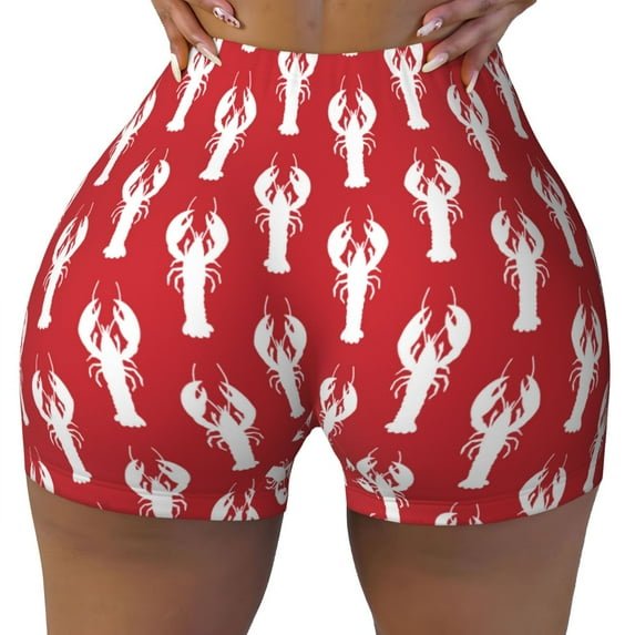 KLL Cartoon Lobster Pattern Workout Shorts for Women Scrunch Short Gym Yoga Running Sport Active Exercise Fitness Shorts