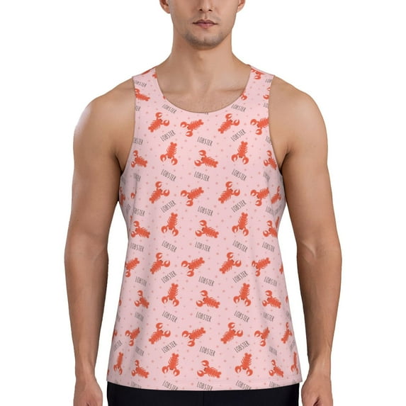 KLL Cartoon Lobsters 3 Print Men's Muscle Gym Workout Stringer Tank Tops Bodybuilding Fitness T-Shirts Tank Tops Men-Large