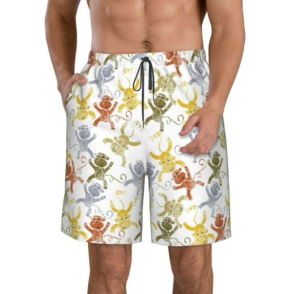 KLL Cartoon Monkey Men's Casual Summer Beach Shorts Hawaiian Shorts with Pockets-Medium