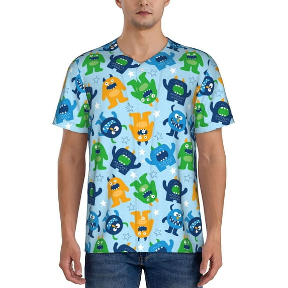 KLL Cartoon Monster for Men's Baseball Shirts,Short Sleeve Casual Shirts Button Down Shirt for Men Beach Summer Wedding Shirt-X-Large