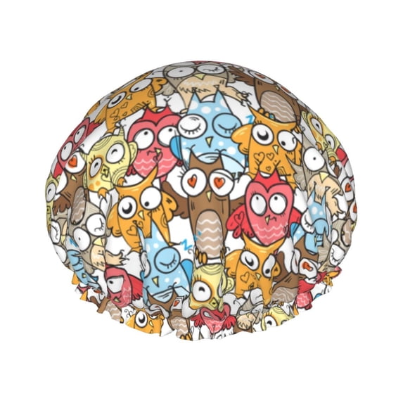 KLL Cartoon Owls 1 Pattern Shower Cap & Bath Cap for Women,Reversible Oversized Waterproof Shower Caps for all Hair Lengths,Elastic Reusable Bathing Hair Cap