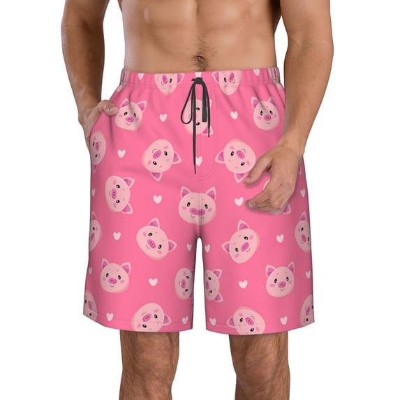 KLL Cartoon Pigs and Hearts Men's Casual Summer Beach Shorts Hawaiian Shorts with Pockets-XX-Large