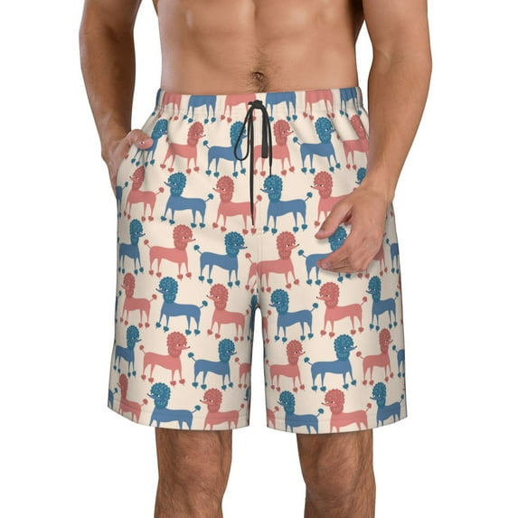 KLL Cartoon Poodle Dog Men's Casual Summer Beach Shorts Hawaiian Shorts with Pockets-XX-Large