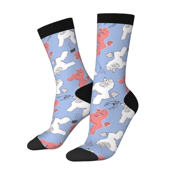KLL Cartoon Poodle Dog Print Cool Socks Men's Women's Crew Socks Funny Crazy Novelty Stockings