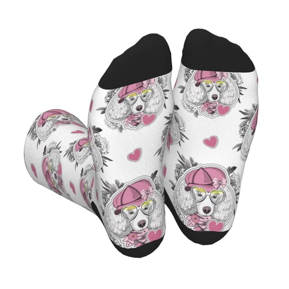 KLL Cartoon Poodle Dog Print Cool Socks Men's Women's Crew Socks Funny Crazy Novelty Stockings