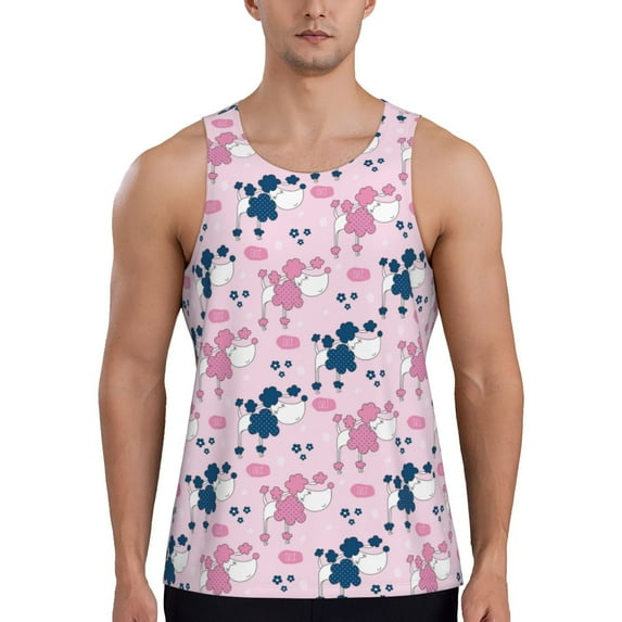 KLL Cartoon Poodle Dog Print Men's Muscle Gym Workout Stringer Tank Tops Bodybuilding Fitness T-Shirts Tank Tops Men-XX-Large