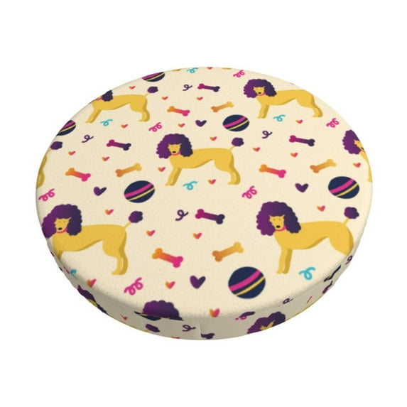 KLL Cartoon Poodle Dog Round Bar Chair Cushion Cover 14 inch ,Bar Stool Protector with Elastic, Soft Washable