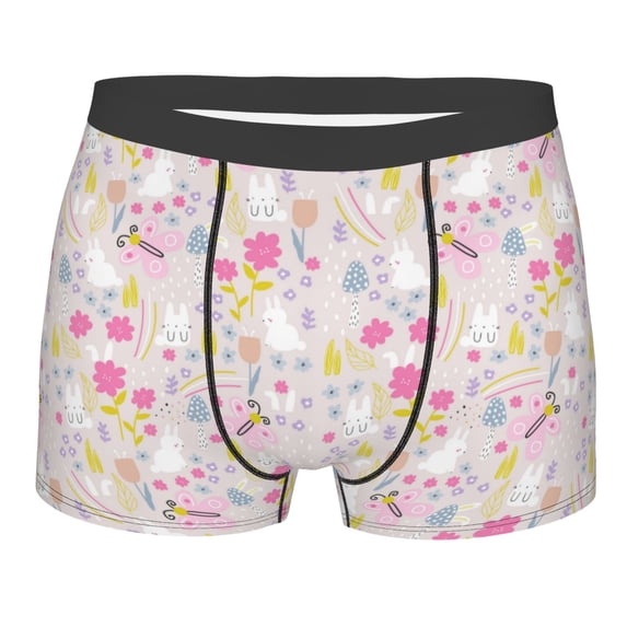 KLL Cartoon Rabbit And Butterfly Men's Cotton Boxer Briefs Underwear-Large