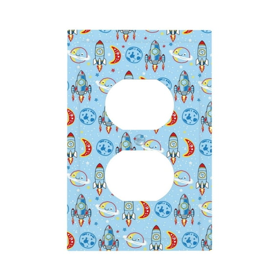 KLL Cartoon Rocket With Space Pattern Electrical Outlet Covers, 3" x 5" 1 Pack Electric Receptacle Plug Covers for Decorator Receptacle Outlet & Switch-Style S