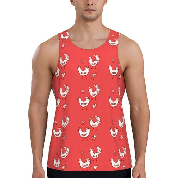 KLL Cartoon Rooster Print Men's Muscle Gym Workout Stringer Tank Tops Bodybuilding Fitness T-Shirts Tank Tops Men-Large