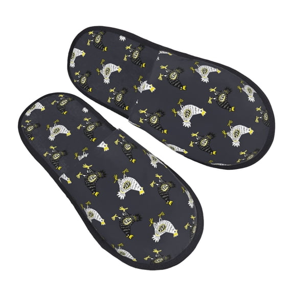 KLL Cartoon Rooster Slippers for Women Men House Slip on Indoor Outdoor Bedroom Furry Fleece Lined Ladies Comfy Anti-Skid Rubber Hard Sole-Medium