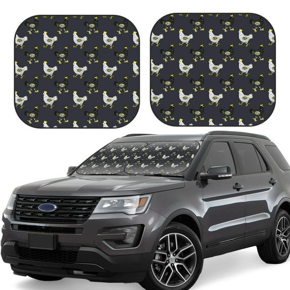 KLL Cartoon Rooster Windshield Sun Shade 2-Piece Foldable Car Front Window Sunshade for Most Sedans SUV Truck-