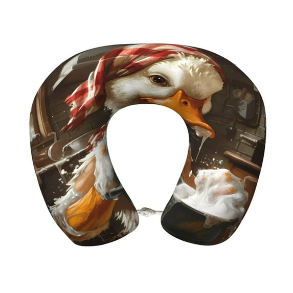 KLL Cartoon Scottish Duck Pattern Memory Foam Cervical Neck Pillow Versatile U-Shaped Pillows for Home/Office/Camping/Travelling/Soft Washable Cover