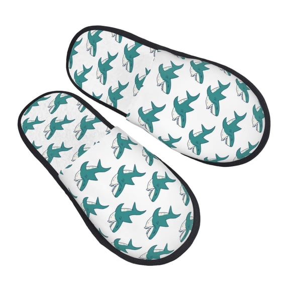 KLL Cartoon Shark Slippers for Women Men House Slip on Indoor Outdoor Bedroom Furry Fleece Lined Ladies Comfy Anti-Skid Rubber Hard Sole-Large