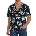thumbnail image 1 of KLL Cartoon Sharks Print Men's Shirt Short Sleeve Button Down Summer Cuba Beach Shirts- Large, 1 of 5