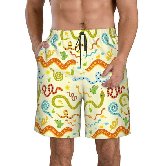 KLL Cartoon Snake8 Men's Casual Summer Beach Shorts Hawaiian Shorts with Pockets-XX-Large